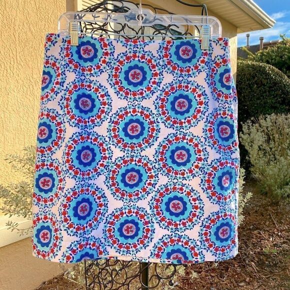 NEW RED/WHITE/BLUE FLORAL GEOMETRIC PRINT LINED SKIRT BY TALBOTS 8 - Picture 6 of 12